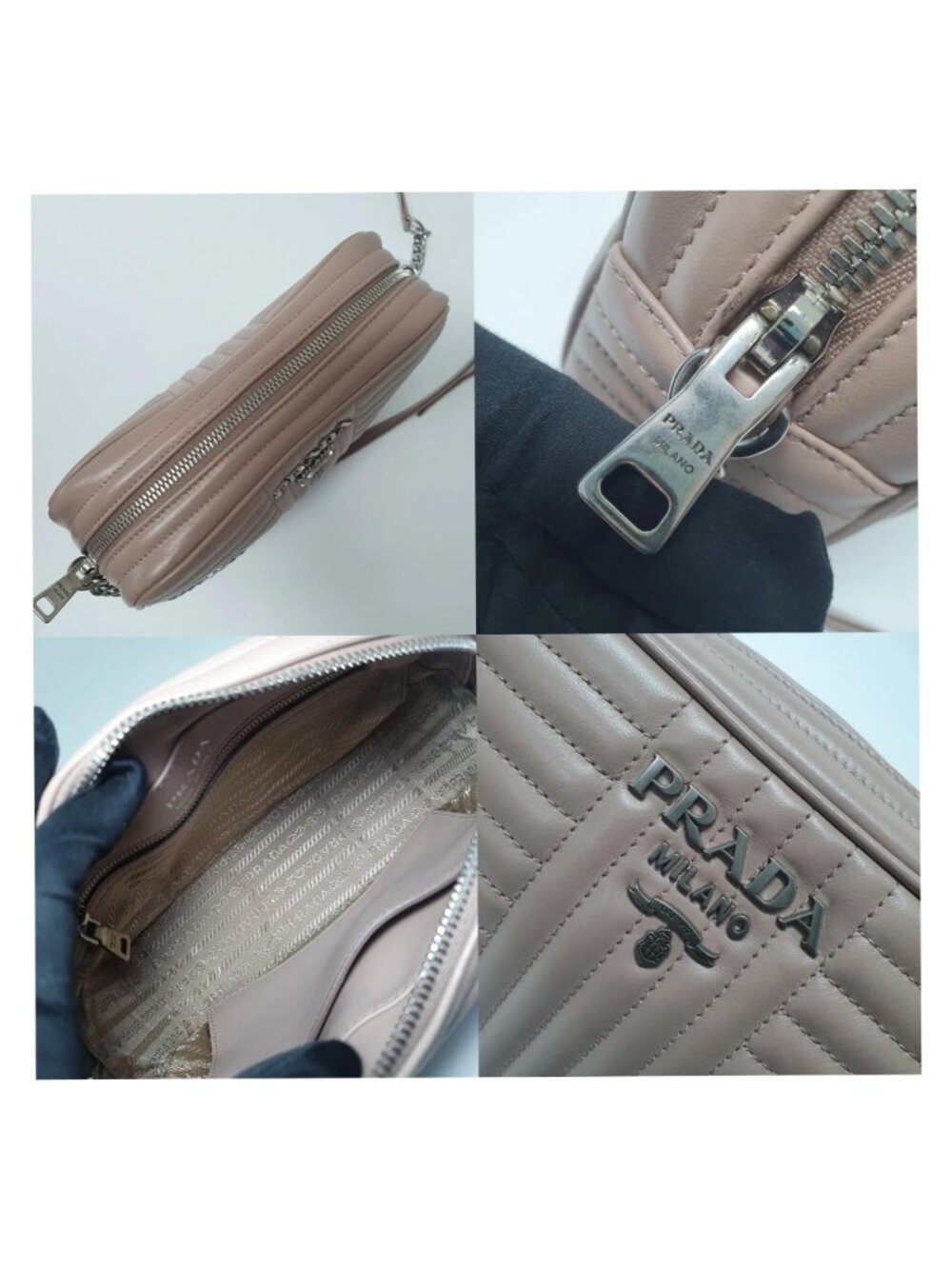 Authentic Prada Diagramme Camera Bag Nude Beige Leather Crossbody Chain Luxury - Picture 9 of 11